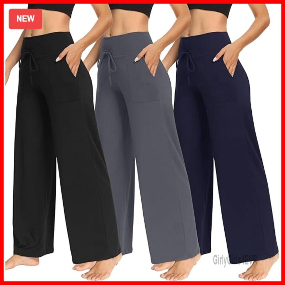 3 Pack Wide Leg Yoga Pants with Pockets High Waist Palazzo Lounge Sweatpants